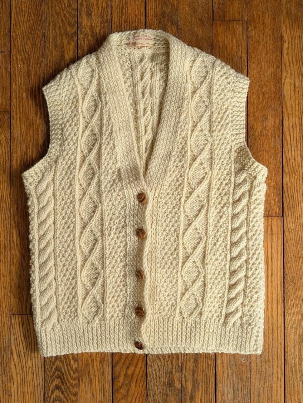 Vintage Wool Aran Fisherman Cableknit Sweater Vest